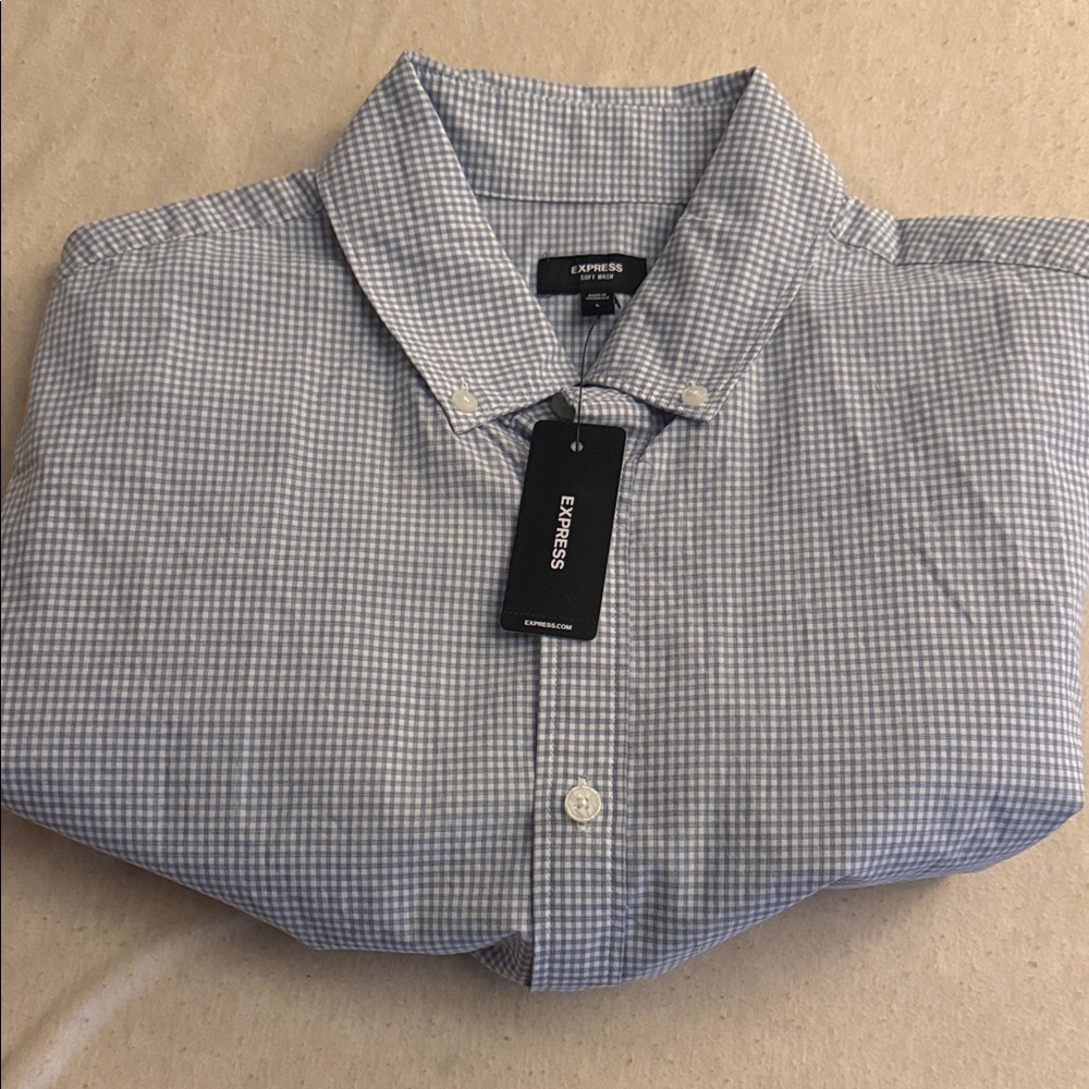 Express Men's Light Blue Gingham Shirt